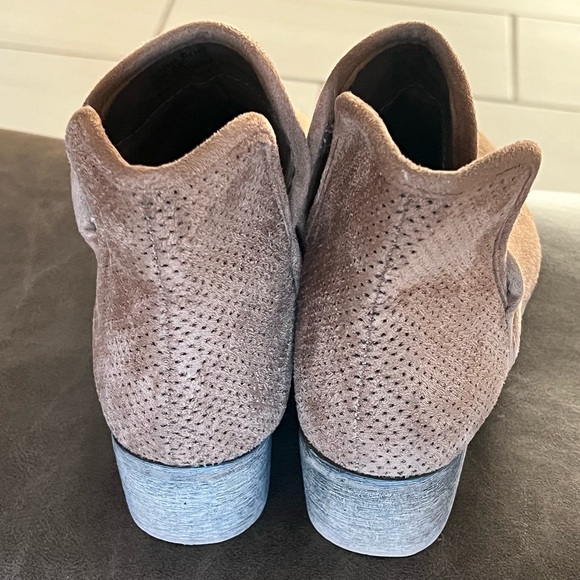 Taupe Suede Cutout Ankle Booties | Low Stacked Heel | Size 8 - Picture 3 of 7